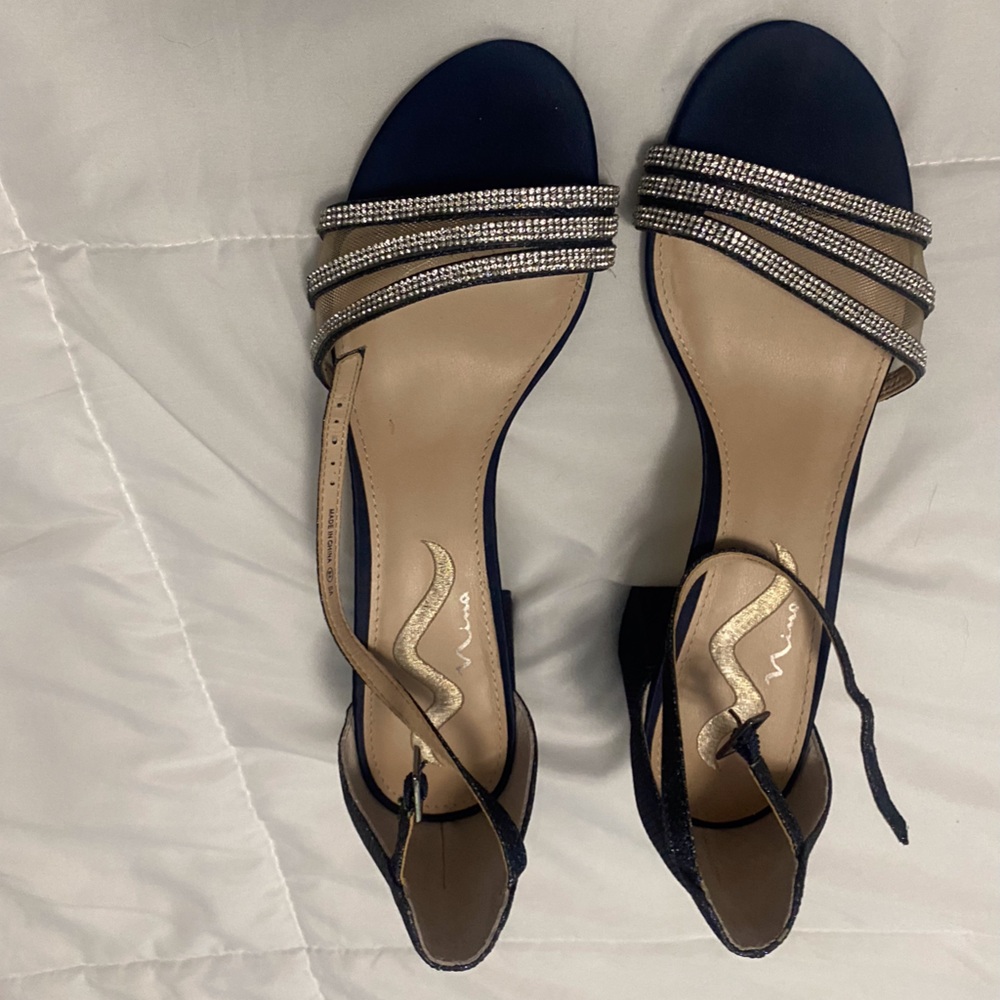 Nina Blue Satin Heels with Rhinestone Accent